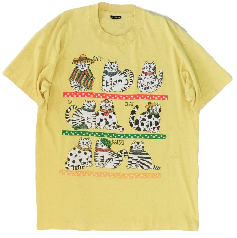 90s 「Fruit of the loom」Cats T-shirt｜1990年代「フルーツオブザルーム」キャットTシャツ