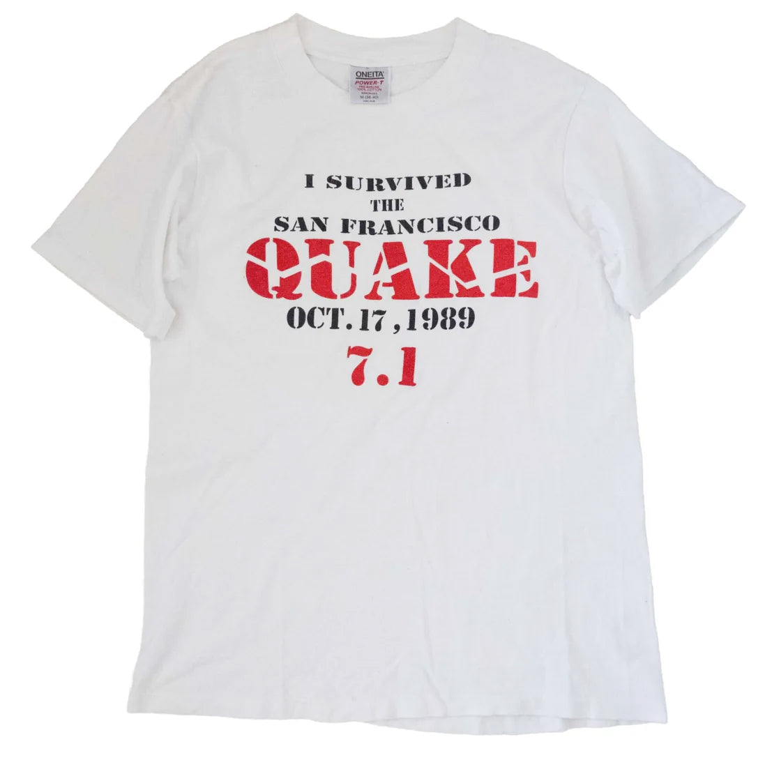 80s「ONEITA」survive earthquake T-shirt｜1980年代「オニータ」地震生存Tシャツ