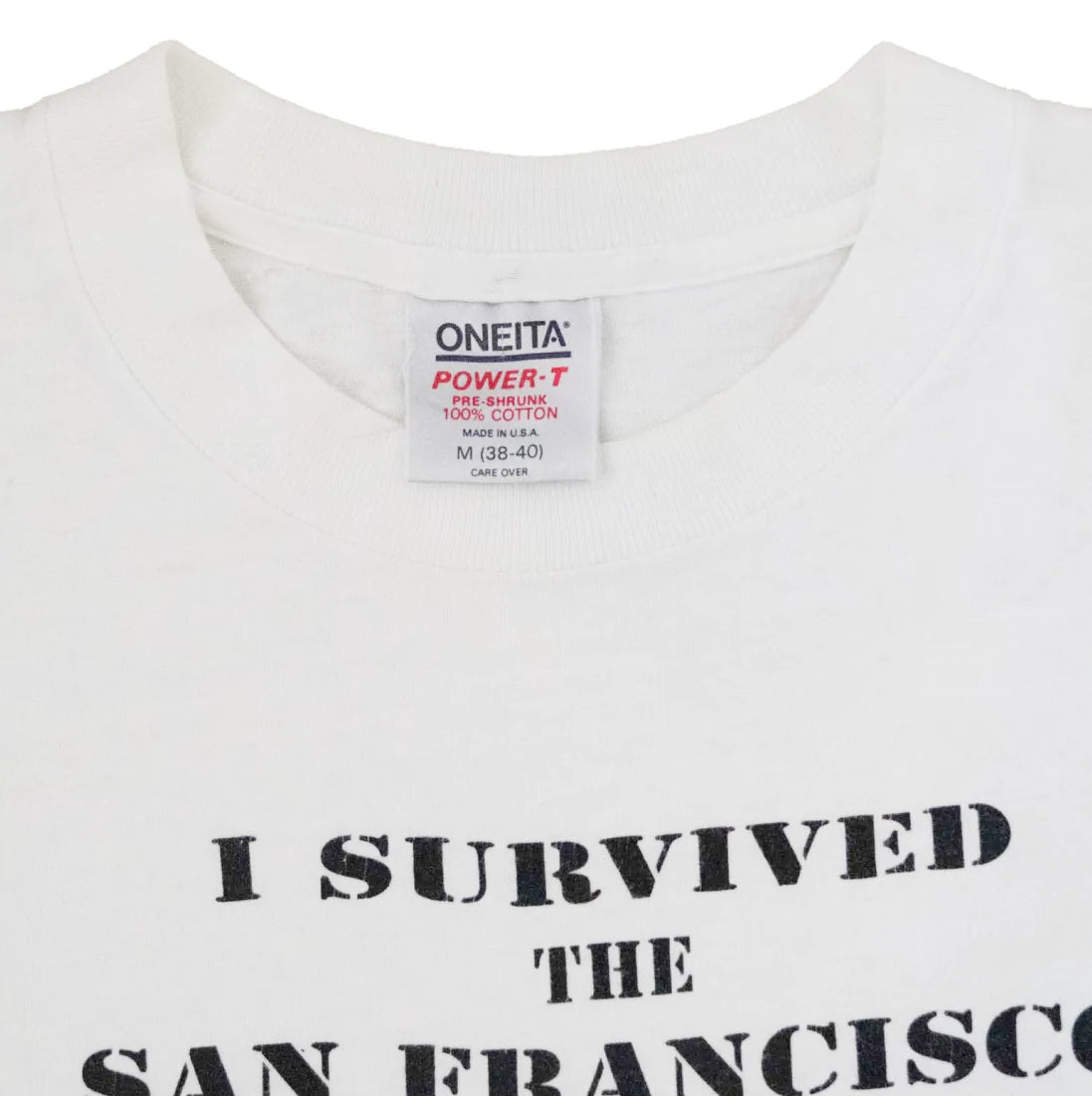 80s「ONEITA」survive earthquake T-shirt｜1980年代「オニータ」地震生存Tシャツ