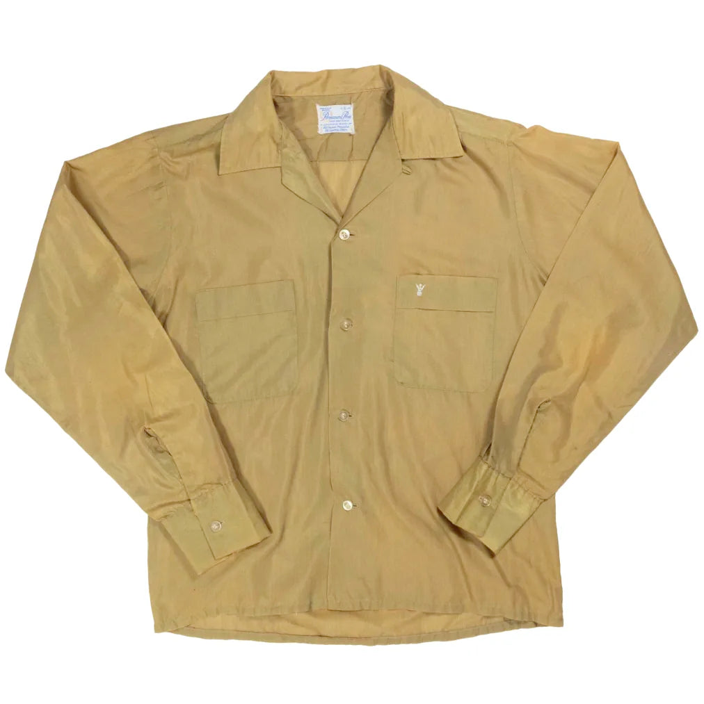 70s 「Permanent Pless」open collar shirt Made in USA